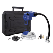 Load image into Gallery viewer, Sun Joe 24V-AJC-LTE-SJB 24-Volt iON+ Cordless Portable Air Compressor Kit | W/ 2.0-Ah Battery, Charger, Storage Bag, and Nozzle Adapters (Blue)