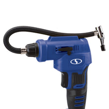Load image into Gallery viewer, Sun Joe 24V-AJC-LTE-SJB-RM 24-Volt iON+ Cordless Portable Air Compressor Kit with Nozzle Adapters, Automatic Digital Pressure Gauge, Built-in LED Light &amp; Case, and 2.0-Ah Battery and Charger (Blue) (Certified Refurbished)
