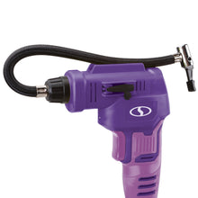 Load image into Gallery viewer, Sun Joe 24V-AJC-LTW-PRP 24-Volt iON+ Cordless Portable Air Comporessor Kit | W/ 1.3-Ah Battery, Charger, Storage Bag, and Nozzle Adapters (Purple)
