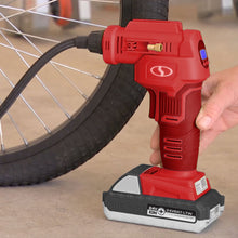 Load image into Gallery viewer, Sun Joe 24V-AJC-LTW-RED 24-Volt iON+ Cordless Portable Air Comporessor Kit | W/ 1.3-Ah Battery, Charger, Storage Bag, and Nozzle Adapters (Red)

