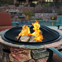 Load image into Gallery viewer, Sun Joe SJFP35-STN-LSN 35-in. Cast Stone Base, Wood Burning Fire Pit w/Dome Screen and Poker, Large Stone
